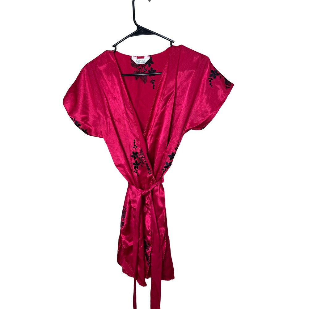 Sabrina by‎ Mervyns Robe Kimono Style Pink Black Floral Tie Belt Medium